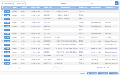 Screenshot of data entry and document preview interface