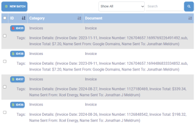 Screenshot of data entry and document preview interface